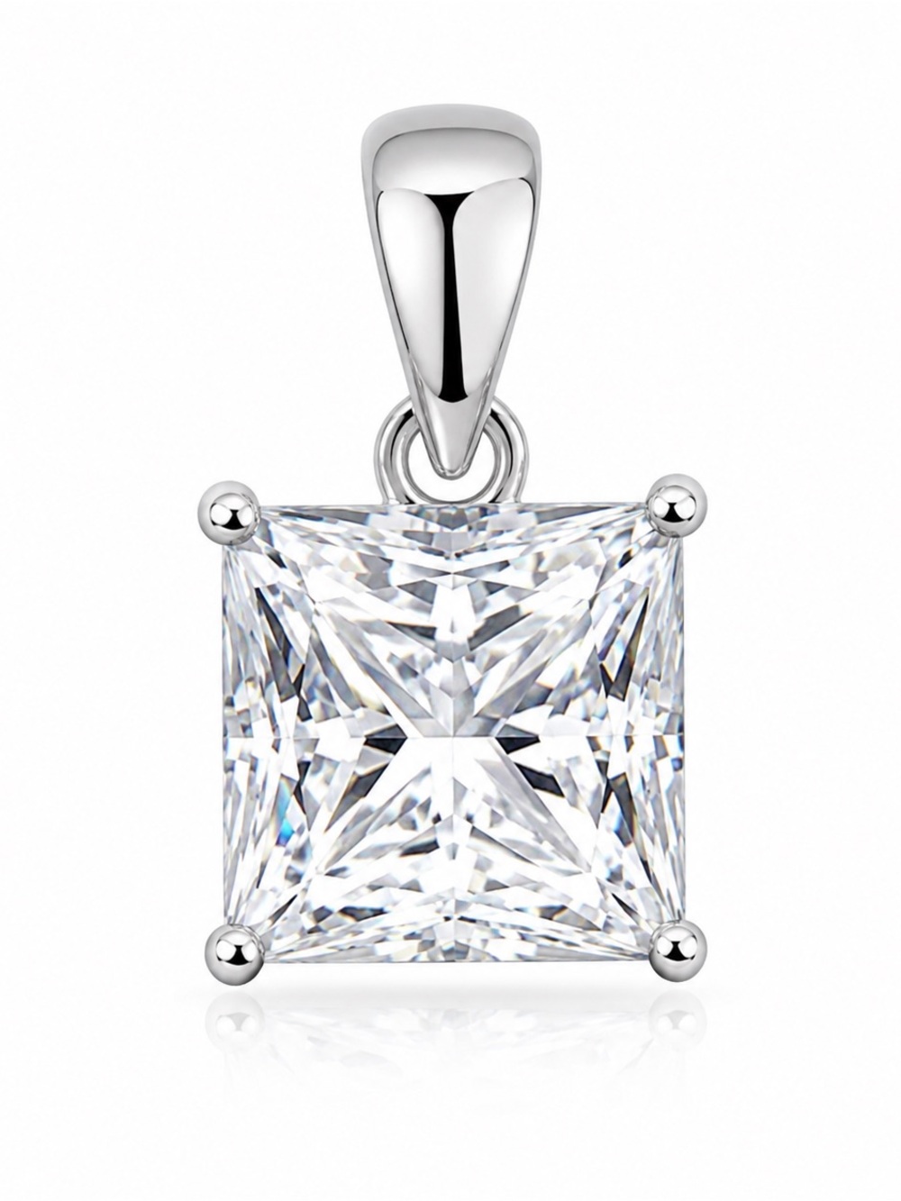 3CT Princess Cut Genuine Moissante Pendant VVS1 Silver 925 Necklace Charm NWT